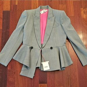 Wool Alexander McQueen Suit Jacket Herringbone Peplum Blazer size 48 IT NWT